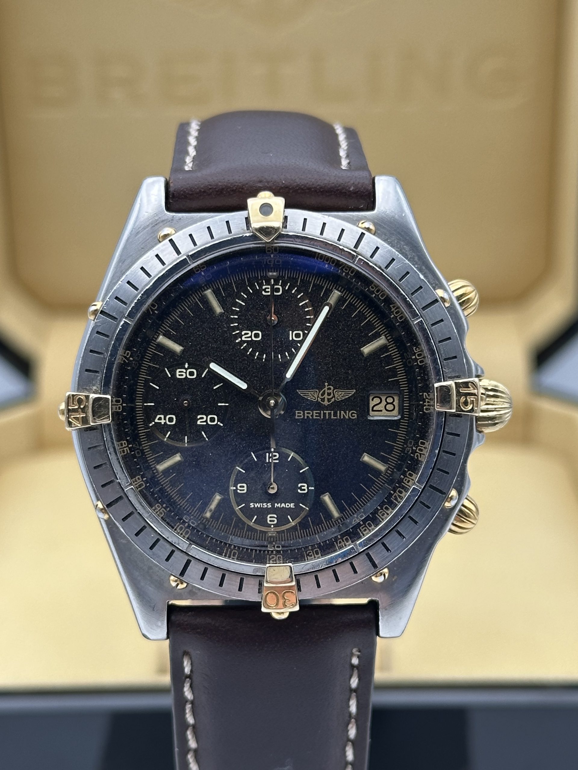 Breitling Chronomat Chronograph Automatic Brown Tropical Dial Good Condition 81950 Steel and Yellow Gold 18 K - immagine 3