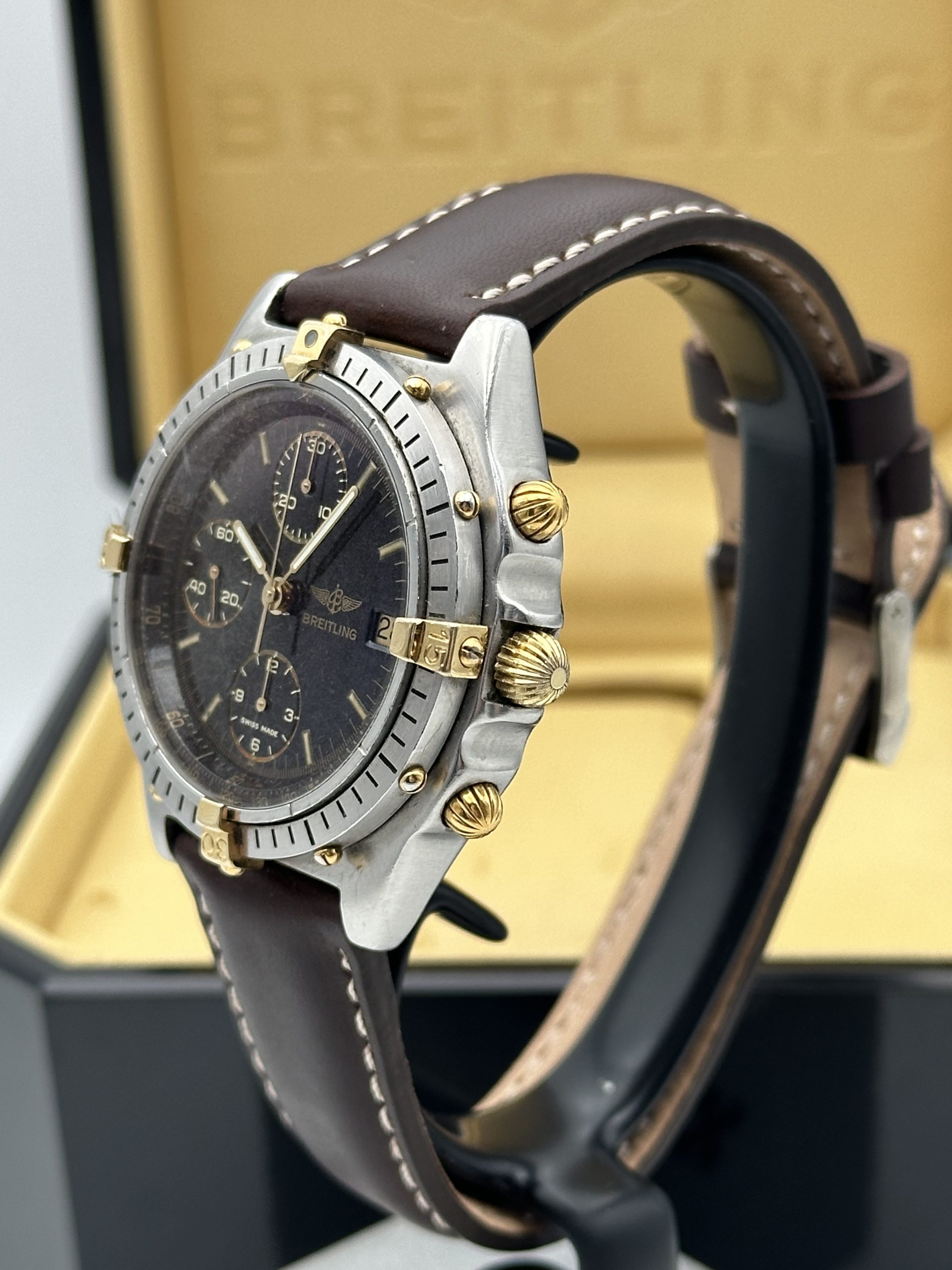 Breitling Chronomat Chronograph Automatic Brown Tropical Dial Good Condition 81950 Steel and Yellow Gold 18 K - immagine 7