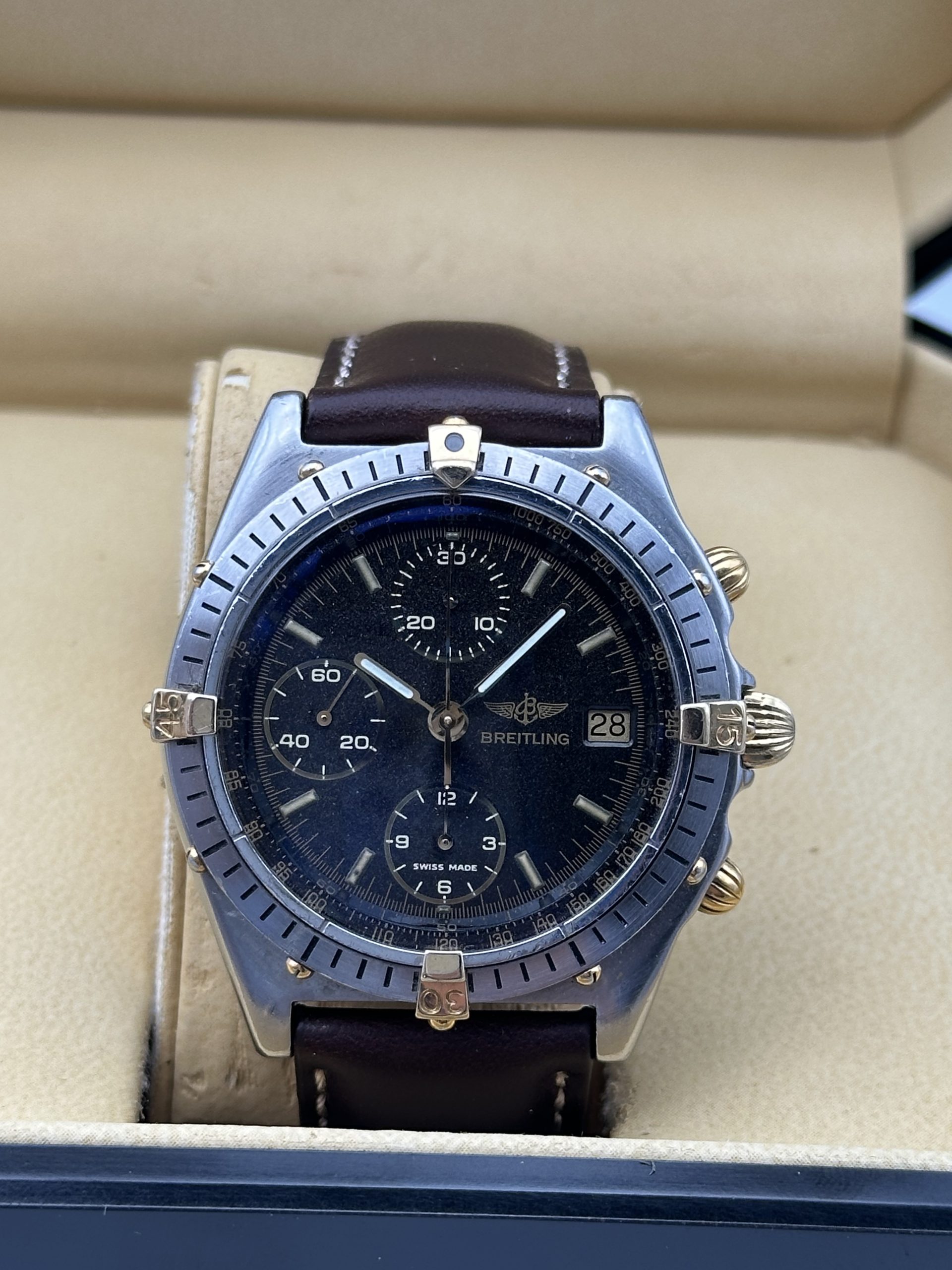 Breitling Chronomat Chronograph Automatic Brown Tropical Dial Good Condition 81950 Steel and Yellow Gold 18 K - immagine 14