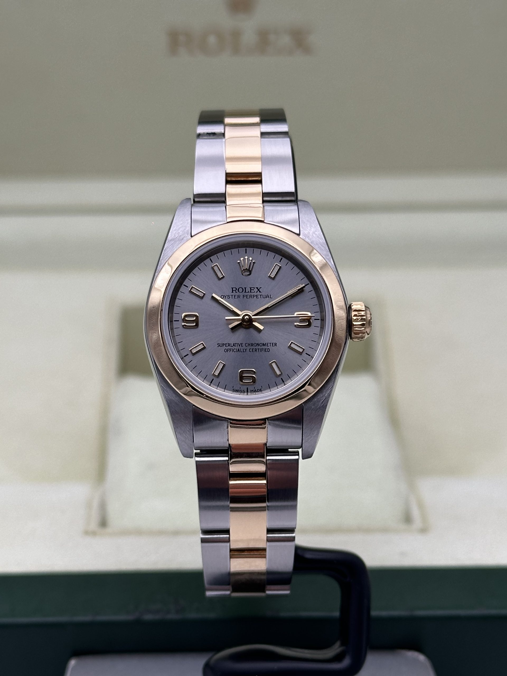 Rolex Oyster Perpetual Lady 76183 Perfect Condition Steel And Yellow Gold Grey Dial 2002