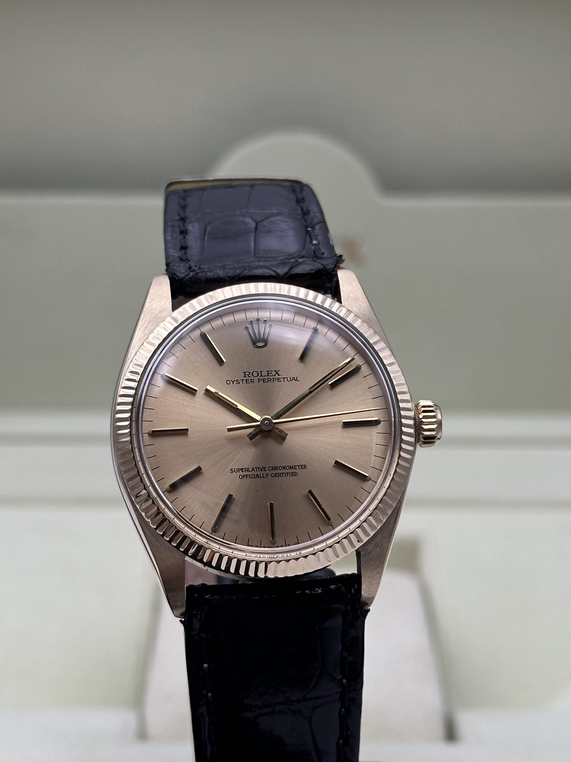 Rolex Oyster Perpetual 34 Yellow Gold 14K RARE Perfect Condition Like New Champagne Dial 1974 - immagine 4